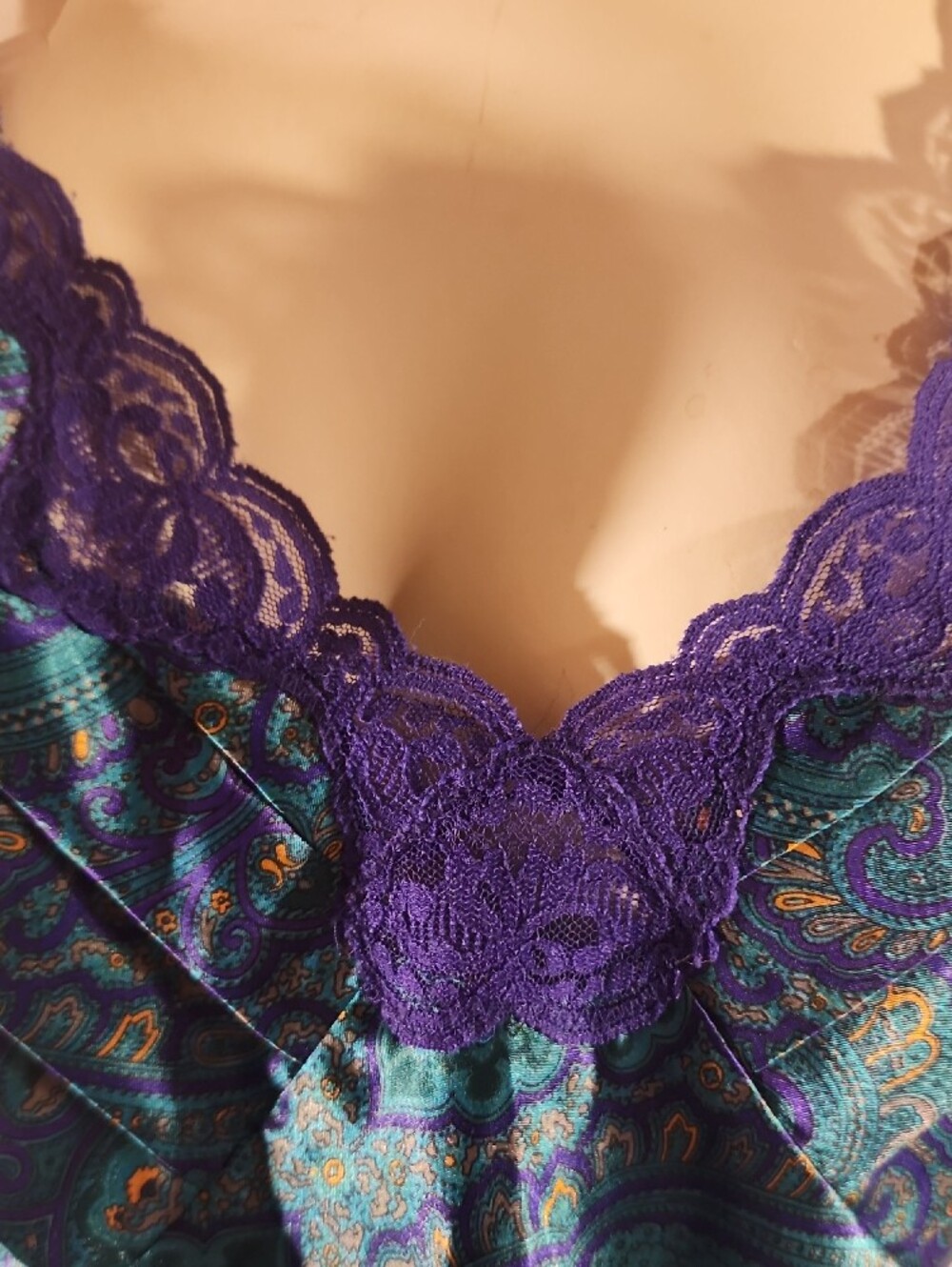 Victoria's Secret Teal & Purple Paisley Satin Lace Chemise - Picture 2 of 11